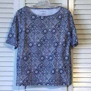 Talbots Blue and White Patterned Short Sleeve Tee